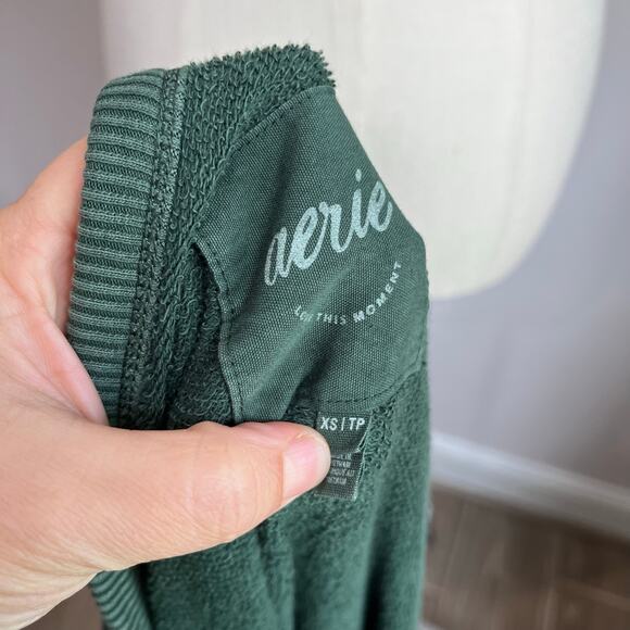 Aerie Oversized Green Sweatshirt Cozy Slouchy Lounge Casual Pullover Sz XS - Picture 5 of 8